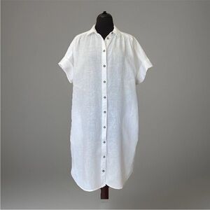 J Crew Baird McNutt 100% Irish Linen Shirt Dress Womens Small White Short Sleeve